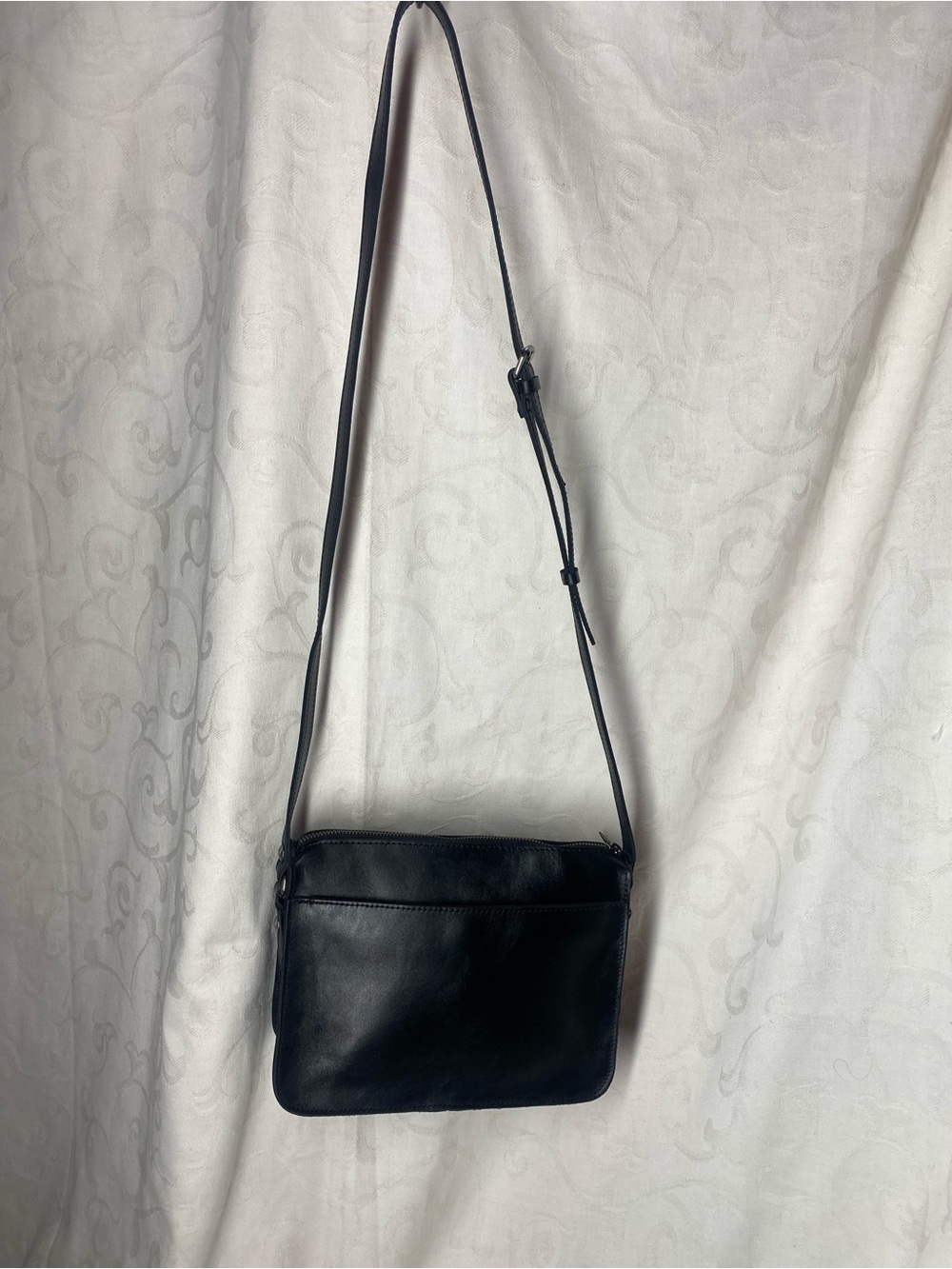 Patrisha Nash Heritage Leather Black Nazaire Top Zip Crossbody Bag